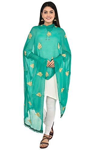 Image of YOUTHQUAKE Golden Patti Embroidered Work Chiffon Dupatta for Womens & Girls with Jaalar Lace