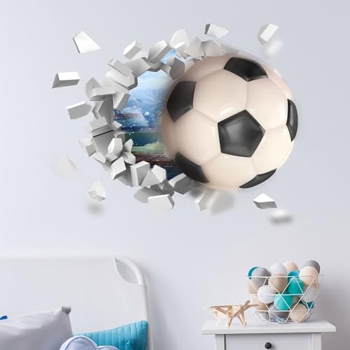 Broken 3D Soccer Ball Football Decorative Peel Vinyl Wall Stickers Wall Decals, DIY Removable Stick Baby Boys Girls Kids Room Nursery Wall Mural Decor
