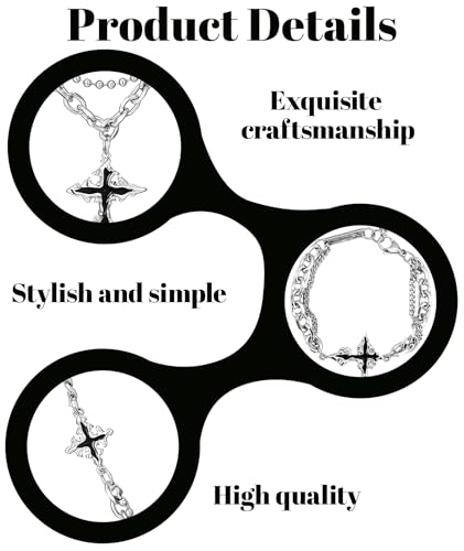 Image of 2-Piece Gothic Jewellery Set, Men Neck Chain with Cross Pendant, Punk Style Double Layer Necklace and Bracelet, Silver Alloy for Dailys Wear and Gift Giving
