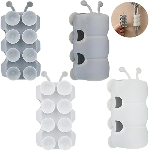 4 Pack Vacuum Suction Cup Shower Head Holders, Junvaia Silicone Strong Suction & Waterproof Showerhead Holder, Bathroom Handheld Shower Holder, Removable Wall Mounted Suction Bracket (2 White, 2 Grey)