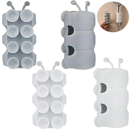 4 Pack Vacuum Suction Cup Shower Head Holders, Junvaia Silicone Strong Suction & Waterproof Showerhead Holder, Bathroom Handheld Shower Holder, Removable Wall Mounted Suction Bracket (2 White, 2 Grey) - image 1
