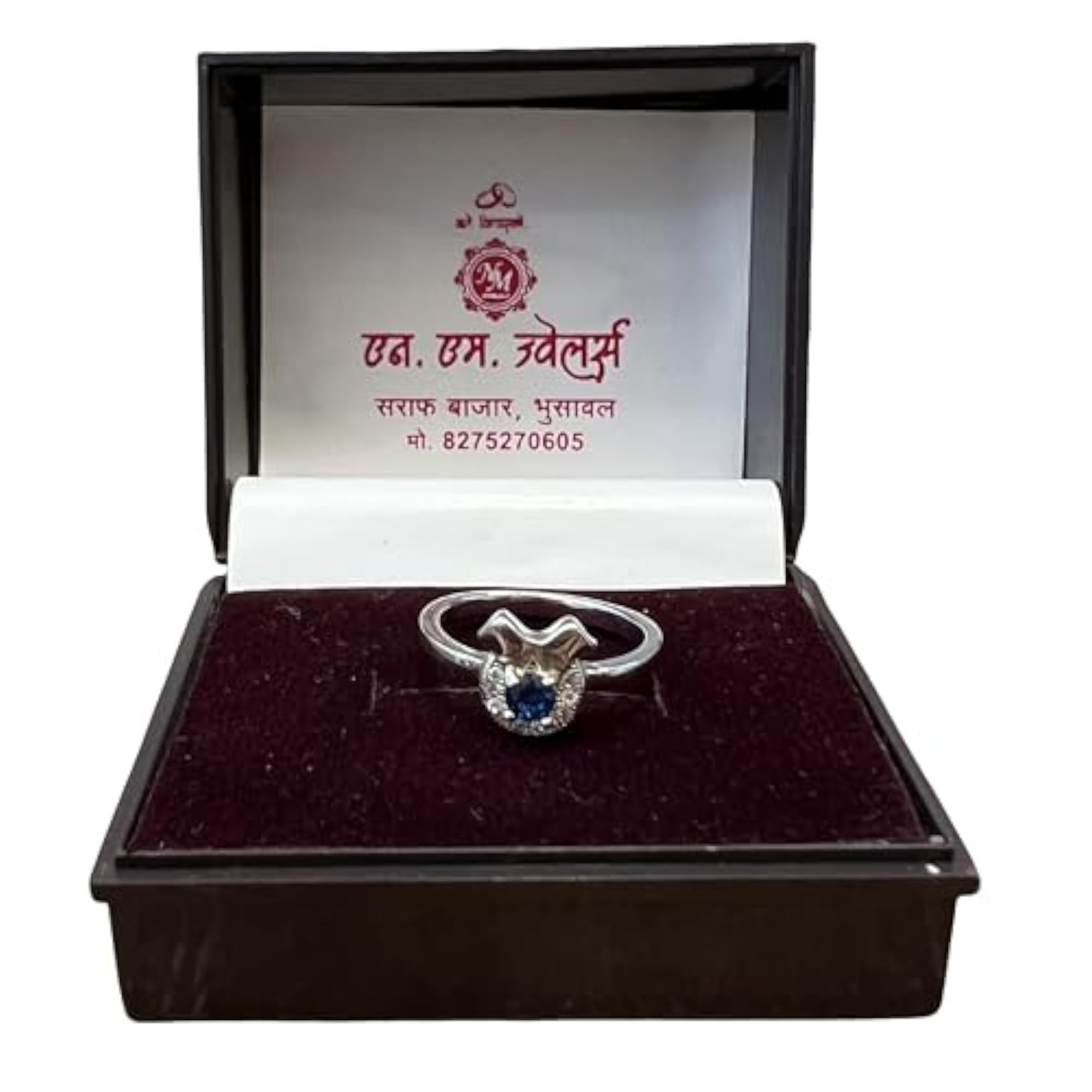 Women's Silver Blue Stone Adjustable Ring with Crystal Halo