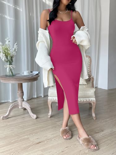 Image of Aahwan Black Solid Bodycon Midi Side Split Thigh Dress for Women's & Girl's