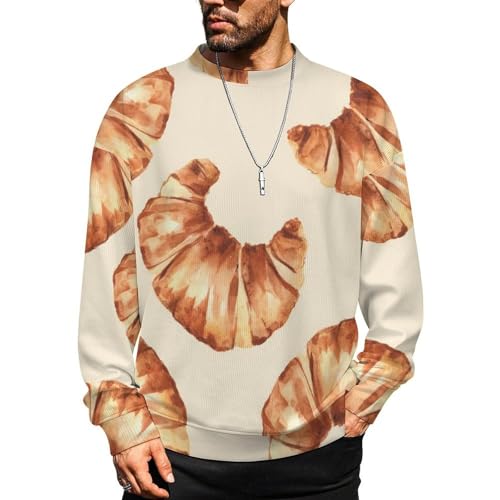 MoBlinko Croissant Texture Mens Sweater Crewneck Sweater Lightweight Sweaters for Men Long Sleeve Pullover