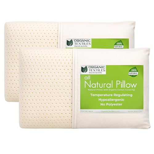 ORGANIC TEXTILES Natural Latex Bed Pillow with Organic Cotton Cover, GOTS Certified - (King, Firm) - Pack of 2