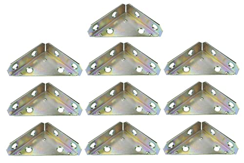 AERZETIX - C57277 - Juego de 10 Escuadras de montaje de esquina 50x50x17mm - fijación placa en ángulo recto - racor metálico de mueble 90° - acero galvanizado amarillo - madera ferretería carpintería
