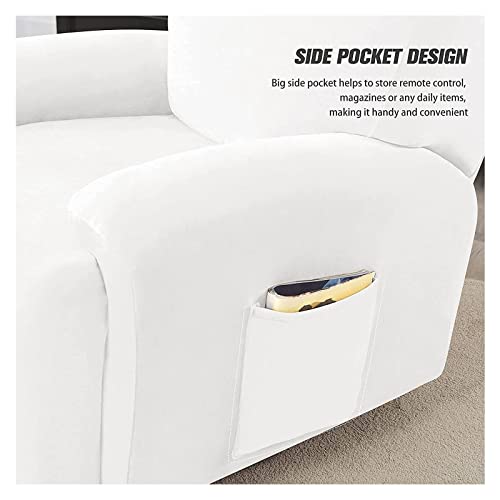 Velvet Recliner Sofa Covers 3 Seat, Stretch Sofa Covers For 3 Cushion Couch Recliner Chair Cover With Side Pockets Recliner Slipcover Chair Cover Soft Anti-Slip Furniture Protector ( Color : White ) #TOP1