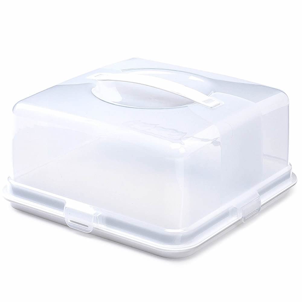 Jazooli Cake Box Carrier - Cake Board, Cake Boxes with Lockable Airtight Lid, Cake Stand with Dome Lid, Ideal Bread Storage, Non-Toxic, Dishwasher Safe, Robust Design - Square