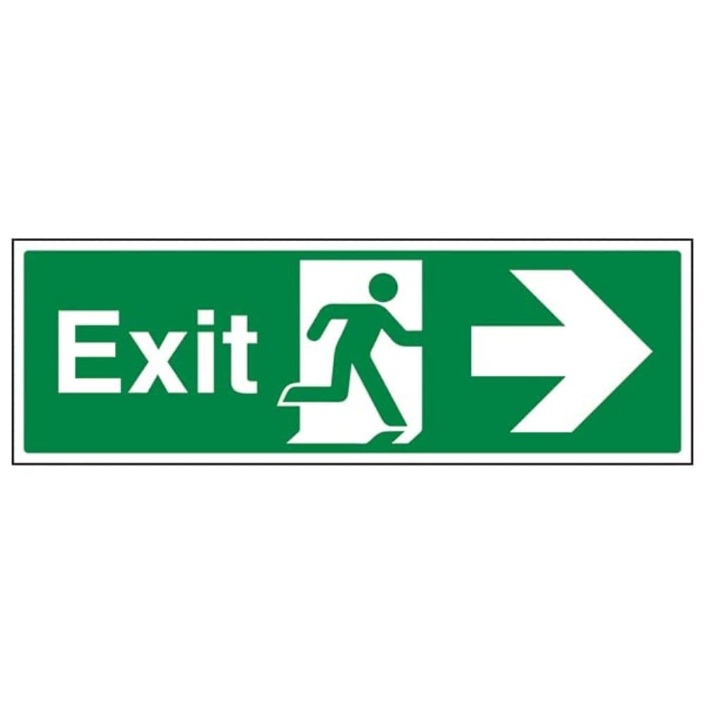 V Safety Safe Condition Exit - Exit Arrow Right - 300 x 100 mm Restickable Safety Sign