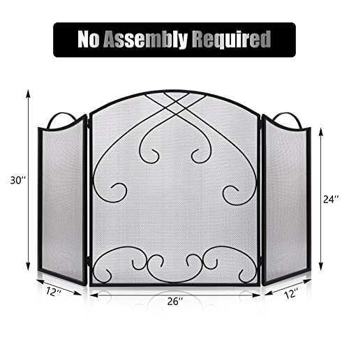 Gtongoko 50" W X 30" H 3 Panels Solid Wrought Iron Fireplace Screen, Decorative Fire Spark Guard Grate, Fireplace Fence, Black #TOP1