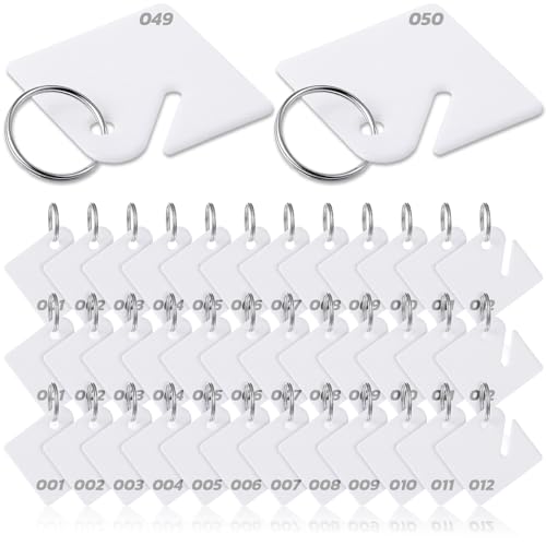 Lot de 50 étiquettes à suspendre en plastique blanc avec anneaux toriques à ressort en métal, 3,8 cm, étiquettes carrées à suspendre pour armoires,...