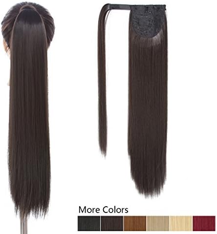26 Inch Long Ponytail Hair Extension Dark Brown 1 Piece Hairpiece Synthetic Wrap Around Pony Tail Clip in Hair Extensions for Girl Lady Woman (26Inch Wrap Around Ponytail Straight 2#)