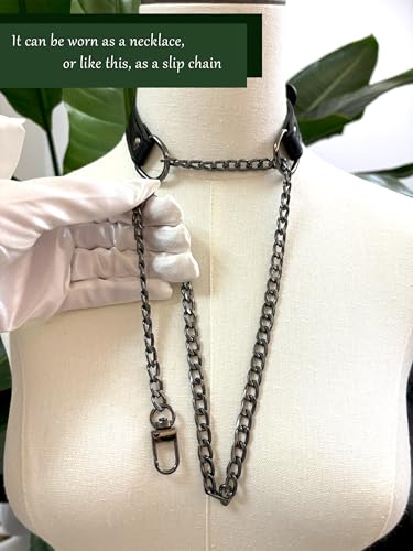 Handmade Black Vegan Leather Choker Collar For Women, Adjustable Triple-Layer Slip Chain Necklace4