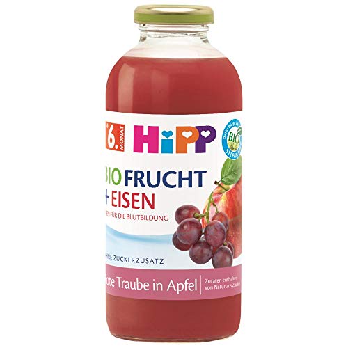 HiPP Bio-Fruchtsaft-Getränke +, Rote Traube in Apfel mit Eisen, 500 ml (Packung mit 6)