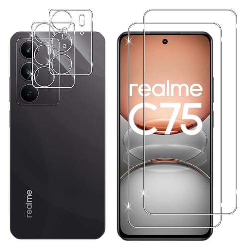 Lutree para Realme C75 4G/ Realme 14X 5G Protector de Pantalla + Protector de Lente de Cámara, [2+2 Piezas], Anti-Arañazos Sin Burbujas Cristal Templado Protección, HD Transparente Película Protectora