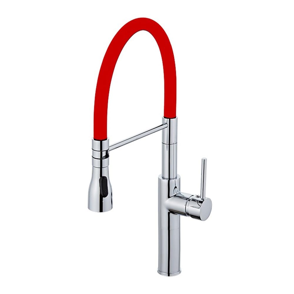 Blyqxs Red Kitchen Faucet Pull Out Deck Mounted Swivel Mixer Dual Sprayer Nozzle Water Tap Xt-67(Red)