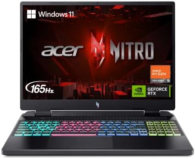 Acer Nitro 16 Gaming Laptop | AMD Ryzen 9 7940HS Octa-Core CPU | NVIDIA GeForce RTX 4070 Laptop GPU | 16" WQXGA 165Hz IPS Display | 16GB DDR5 | 1TB Gen 4 SSD | Wi-Fi 6E | RGB Backlit KB | AN16-41-R5KC