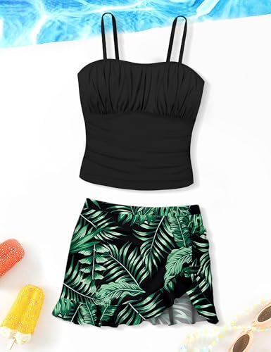 Image of Girls Tankini Swimsuits Tropical Print Bathing Suit Two Piece Girls' Swimwear with Tie Side Knot 9-16T