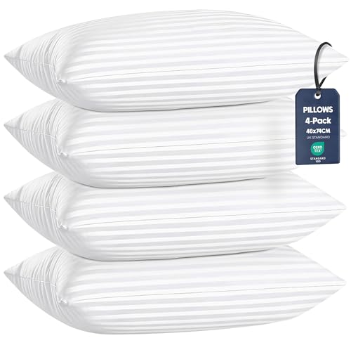Utopia Bedding Stripe Luxury Bed Pillows 4 Pack for Back Stomach & Side Sleepers Ideal for Master Bedrooms & Hotels 48 x 74 cm Standard Size White