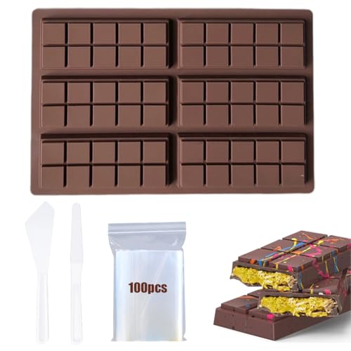 Moldes Chocolate, Molde Tableta Chocolate, Silicona Molde Chocolate Dubai, Antiadherente, Silicona Moldes para Chocolate para Rellenar Las Barras De Chocolate De Pistacho Con 2 raspadores y 100 bolsas