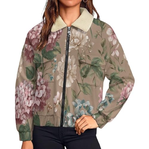Manteau fleurs hiver chaud avec veste polaire femme zippé doublé sherpa