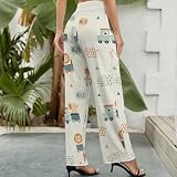 HLSDFRES Cartoon Lions Elephant Women's Summer Wide Leg Palazzo Pants High Waisted Flowy Casual Beach Trousers M