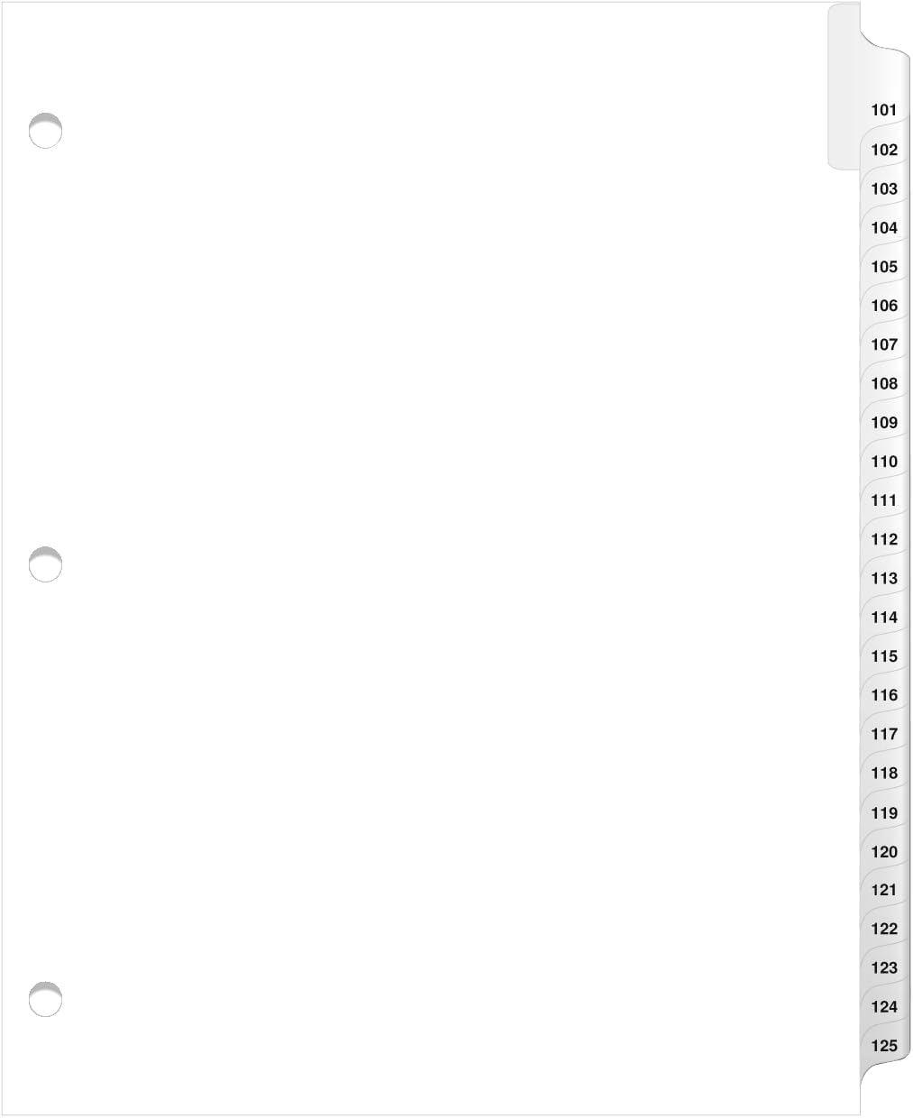 Exhibitindexes® 3 Hole Punched Side Collated Exhibit Tabs - AVE Style Bold Tabs Letter Size - 101-125-Set