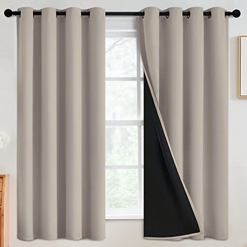 Image of SimpleHome Natural 100% Blackout Curtains Room Darkening Living Room 63L