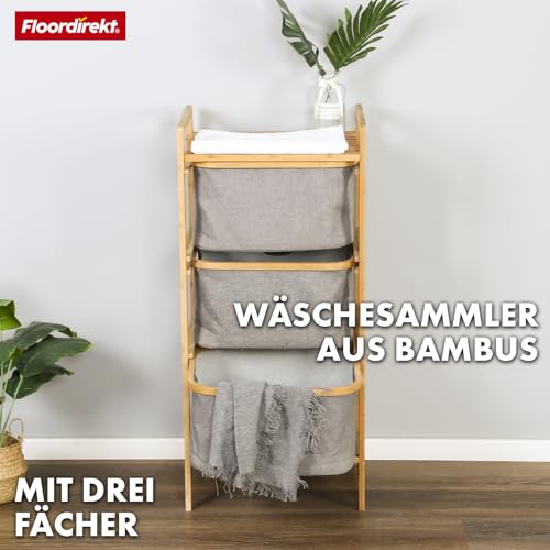 Floordirekt Laundry Basket, Bamboo Laundry Hamper with 3 Compartments, Laundry Basket for Dirty Laundry, Wooden Laundry Sorter with Laundry Box (Missouri) - Image 2