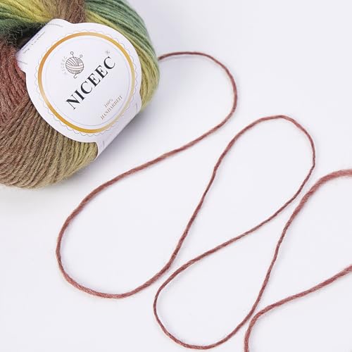 Image of NICEEC 2 Skeins Rainbow Soft Yarn 100% Wool Gradient Multi Color Yarn for Crocheting Knit Total Length 180mx2(196ydsx2,50gx2)-15#