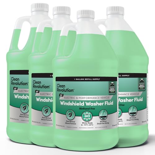 Image of Clean Revolution EV Windshield Washer Fluid, 128oz 4-Pack, 100% Methanol-Free, Winter Ready up to -15F, Compatible with Electric Vehicles and Performance Cars (4-Pack)