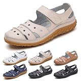 Sandales Orthopédique Femme Été Confortable Respirantes Fermées Randonnée Cuir Sandales Antidérapantes Légères Semelle Souple Chaussures de Plage d'été Femmes Chaussures