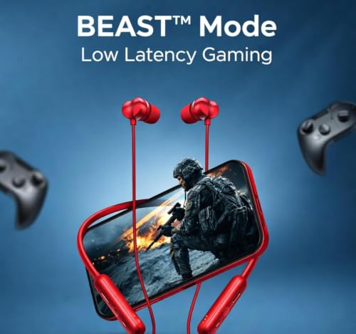 Image of Original Neckband for OnePlus Z3 Earbuds with Quick Charging Soft Silicone Band and Bass Boost Audio (Red)