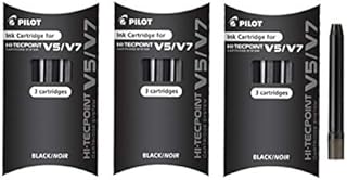 Pilot BXC-V5 / V7 Black Refill Replacment Spare Liquid Ink Cartridges For Hi-Tecpoint V5 & V7 Cartridge System Rollerball Pen (Pack Of 3 - 9 Cartridges)
