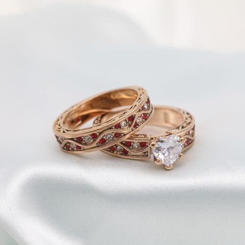 ringheart Couple Rings Matching Ring 1CT AAA CZ Rose Gold Plated Women Wedding Ring Sets for Him and Her Rings4