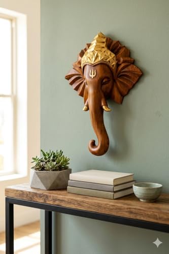 Image of REMANENCE Spiritual Ganesha Wall Sculpture - Perfect Wall Decor for Living Room, Entrance & Temple (Antique Gold)