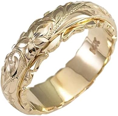 Dcsghsht Floral Engraved Gold Wedding Band Stackable Ring Handcarved Floral Engraved Ring Band Flower Signet Ring Statement Ring Free Size