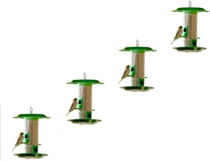 Amijivdaya Medium Bird Feeder with Hut (Transparent, Green) - Pack of 4