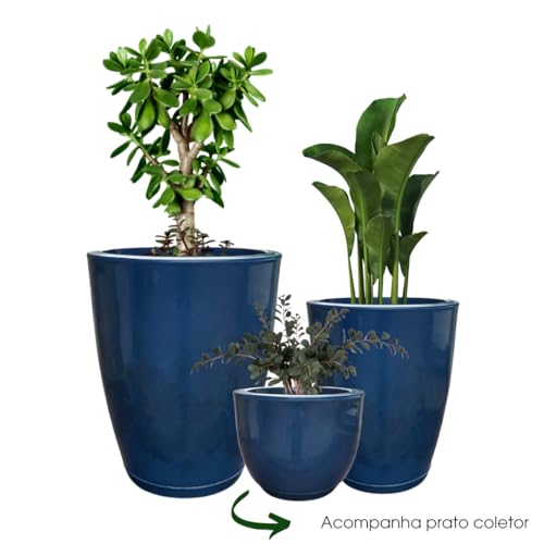 Kit 3 Vasos para Plantas Decorativo Luxo Efeito Marmorizado Cor Azul