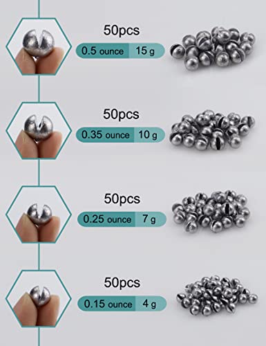 Avlcoaky Split Shot Fishing Weights 50 Pack Large Sinkers For Fishing Line Removable Round Split Shot Sinkers Saltwater Freshwater - 0.15/0.25/0.35/0.5Ounce #TOP2