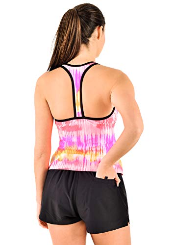 ZeroXposur Womens Tankini Swimsuits Racerback Top Full Coverage Action Shorts with Back Pocket Set (0X Plus, Fuchsia) - Thumbnail 5