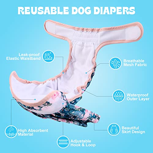 Image of NOYAL Washable Dog Diapers Female Reusable High Absorbency Leak-Proof Rose Pattern Doggie Diapers 3 Pack