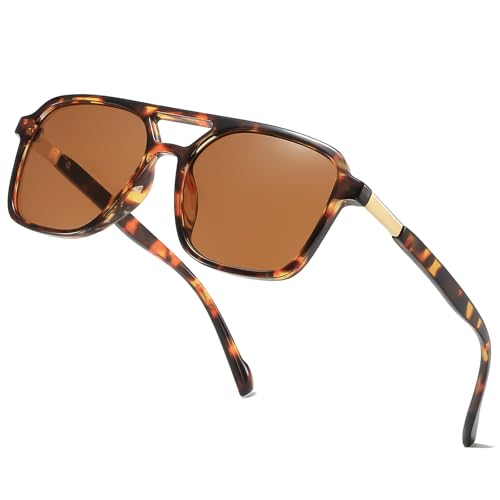Image of Retro Aviator Rectangle Sunglasses for Women Men Unisex UV400 Protection Lightweight Frame Trendy Sun Glasses