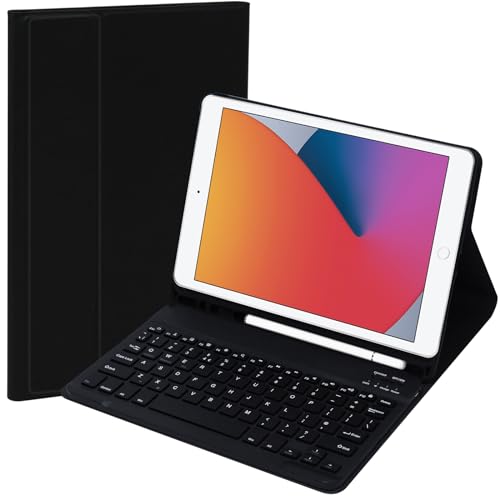KTOITION iPad Case with Keyboard 10.2 inch, iPad 9th Generation Keyboard case with Pencil Holder, Wireless Keyboard (UK Layout) for iPad 9th Generation/8th Gen/7th/Air 3, iPad Pro 10.5, Black