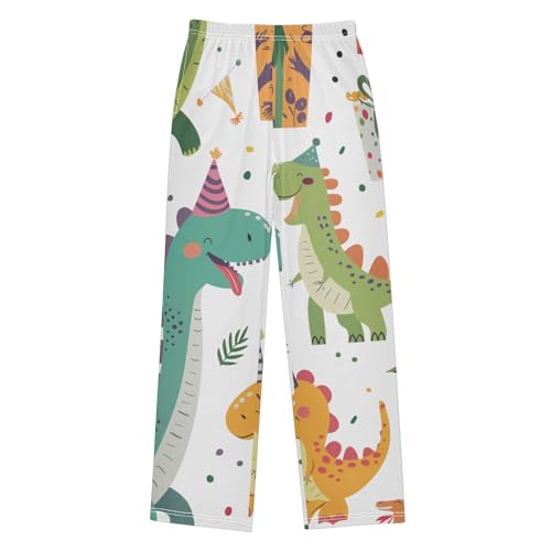 ZZXXB Birthday Dinosaur Print Boys Long Pants Soft Trousers Elastic Waist Kids Lounge Bottoms with Pockets S-XL