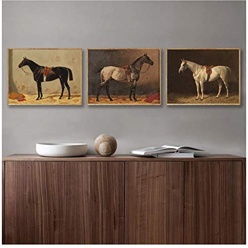 Vintage Horse Poster Antike Horse Farm Tiere Leinwand Malerei Drucke Pferd Wandkunst Bild für Wohnzimmer Dekor 30x40cmx3 ungerahmt