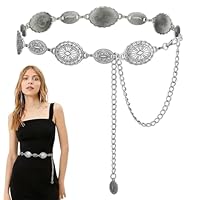 JAONLD Cintura a Catena in Metallo per Donna, 125cm Cintura in Metallo Intagliato Regolabile, Cintura a Catena Concho per Donna, Cinture Boho Squisite, per Jeans, Abiti, Decorazioni e Giochi di Ruolo