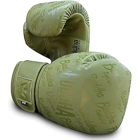 Buddha Fight Wear. Training and Combat Gloves, Special Edition, Handmade, Boxing, Muay Thai, Kick Boxing and MMA Model Top Premium Matte Green 12 Ounce Cover