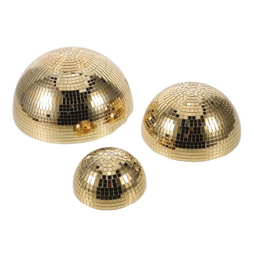3 unidades de bolas espejadas doradas en forma de hemisferio, decoración mural reflectante para cocinas y eventos de DJ, fácil de limpiar miniatura 1