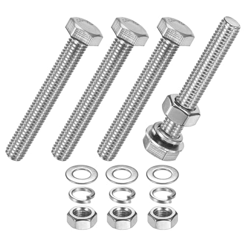 M METERXITY 4-Pack Hex Head Screw Bolt with Nuts Flat &amp; Lock Washers M8x55mm Stainless Steel Bolts and Nuts Kit Fully Threaded Metric Bolt Assortment for Equipment/Machinery